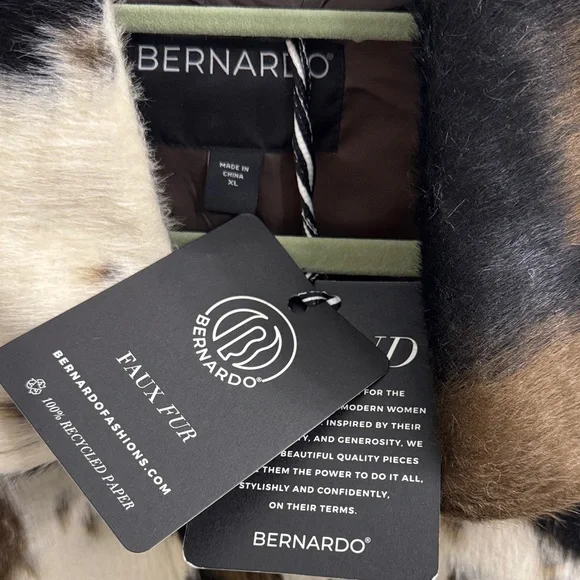 Bernardo Women's Black and Brown Patterned Faux Fur Jacket Cow Print - Picture 4 of 7